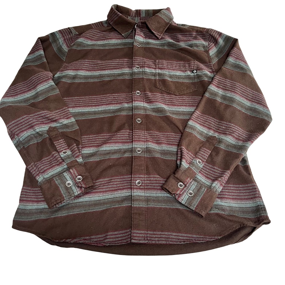 Marmot Mens Flannel Button Down Shirt Brown‎ Teal Striped K44510 Size Medium